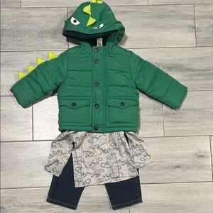 Green Dinosaur Hooded Jacket with Dino Print Outfit